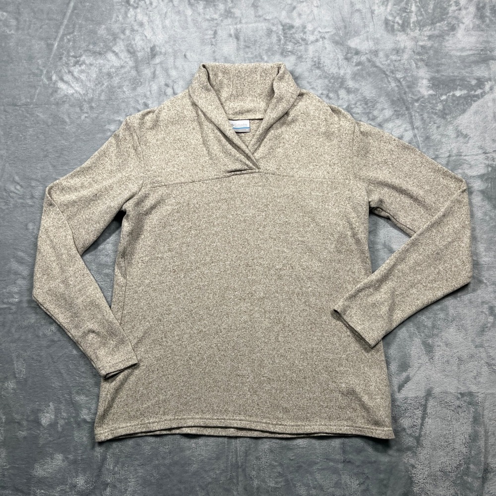 Columbia Pullover Top Women Size Tan Marled Shawl Neck Long Sleeve M